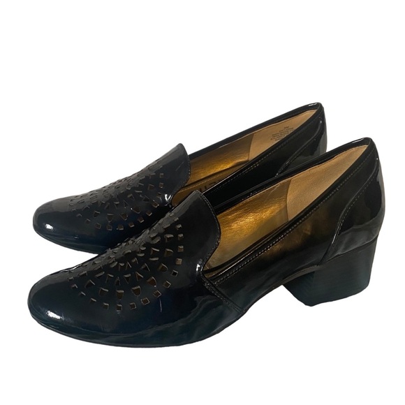 Anne Klein Shoes - Anne Klein Jinni Patent Leather Black Block Heeled Loafer Size 8